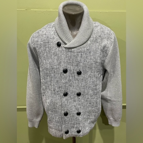 Lavane sweater gray double breasted Shaw neck elbow patch - Picture 1 of 3